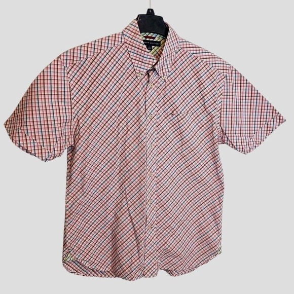Tommy‎ Hilfiger Large 80's 2-ply Fabric Checkered Button Down Shirt Cotton - Picture 1 of 6